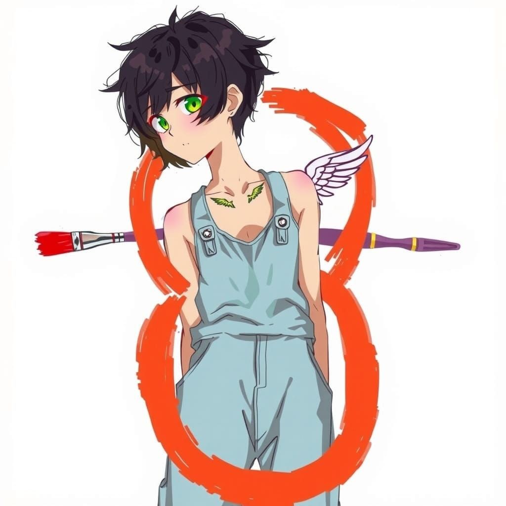 Anime-Inspired Emo Girl with Wings Tattoo and Blue Overalls