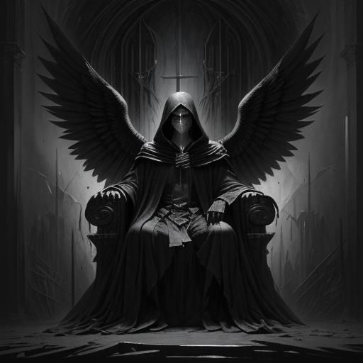 Thanatos with Wings on Throne, Gothic Horror