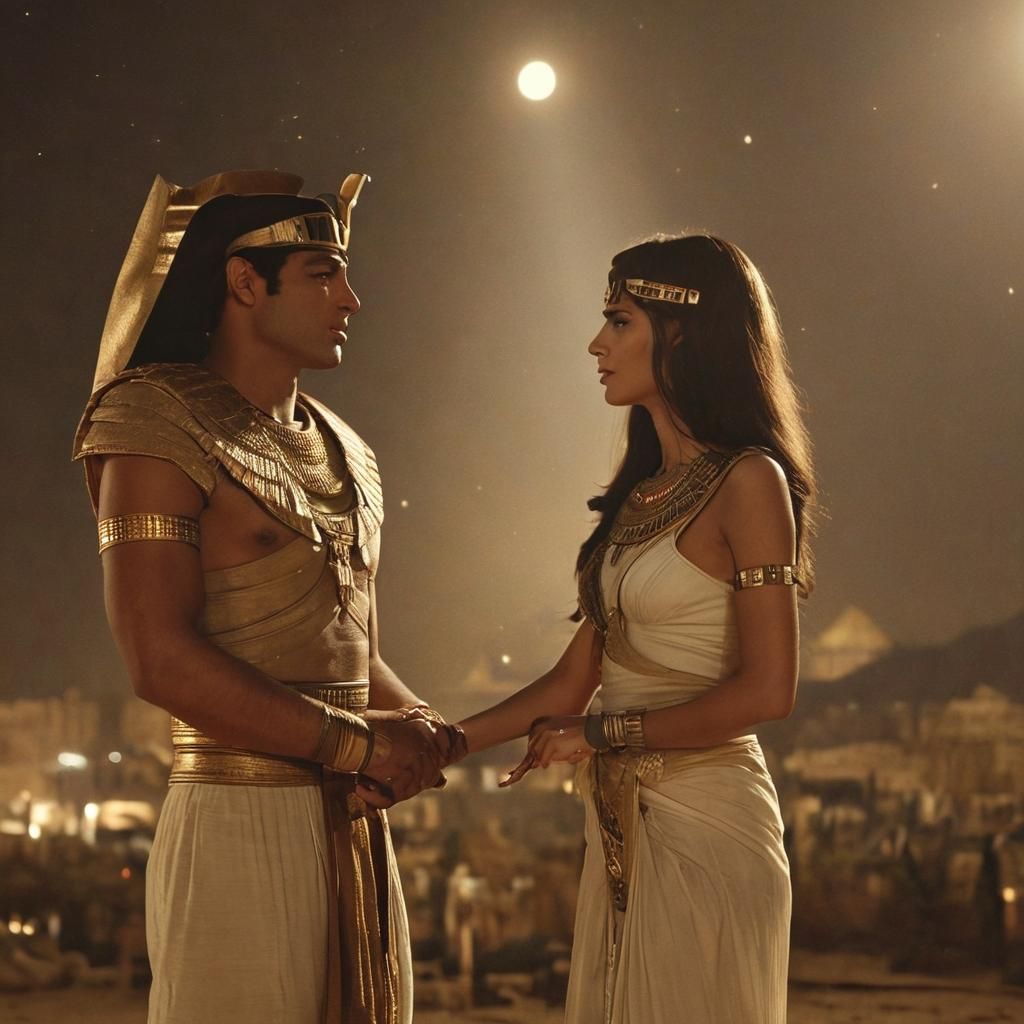 Romantic Pharaoh and Princess Under Egyptian Stars