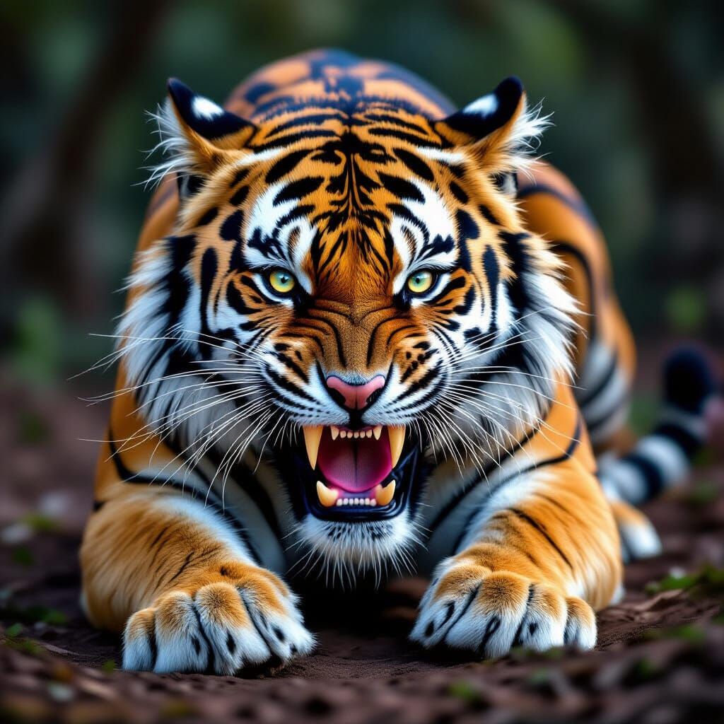 Hyperrealistic Pouncing Tiger with Stroboscopic Effect