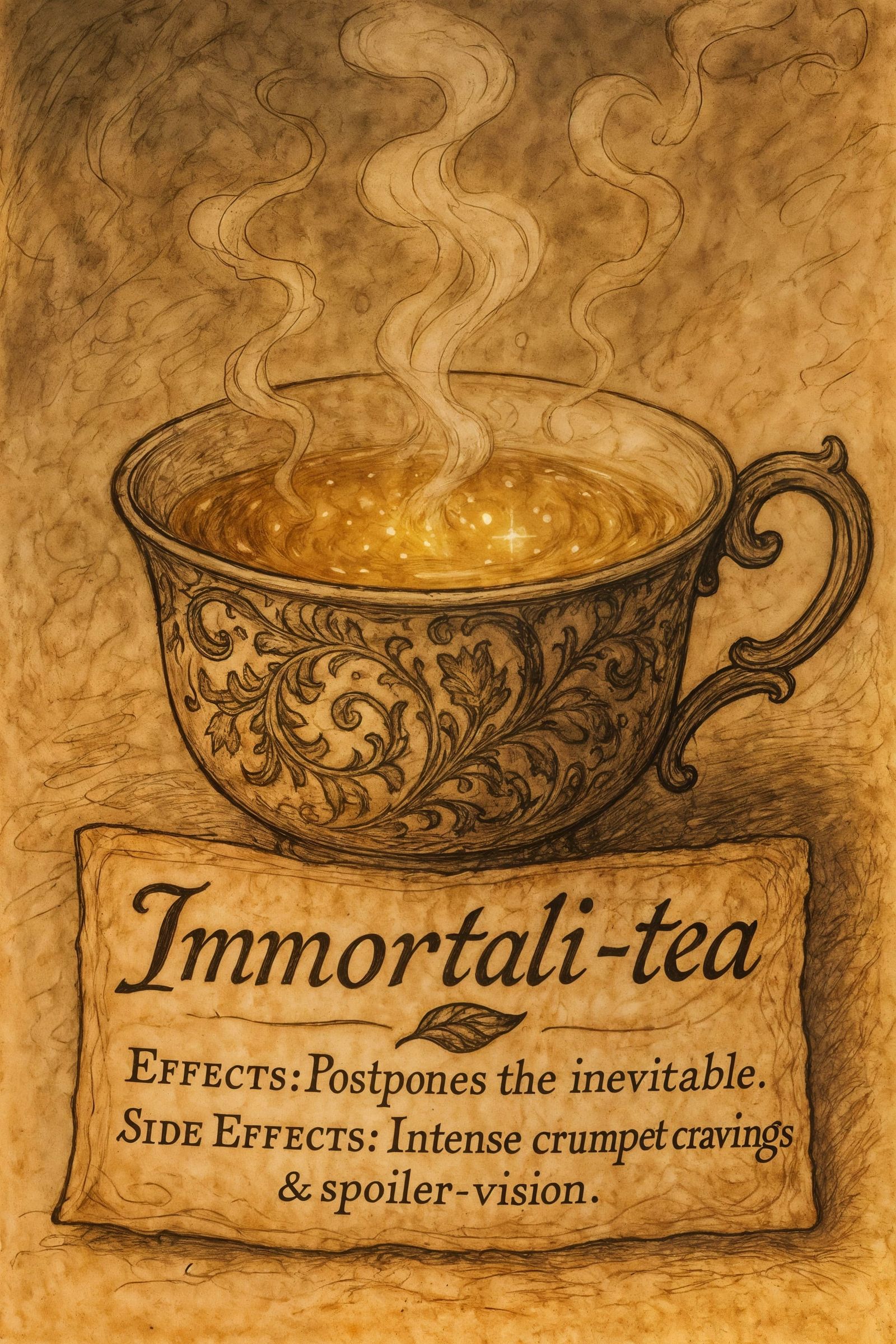 Whimsical Antique Teacup Holds Golden Immortali-tea