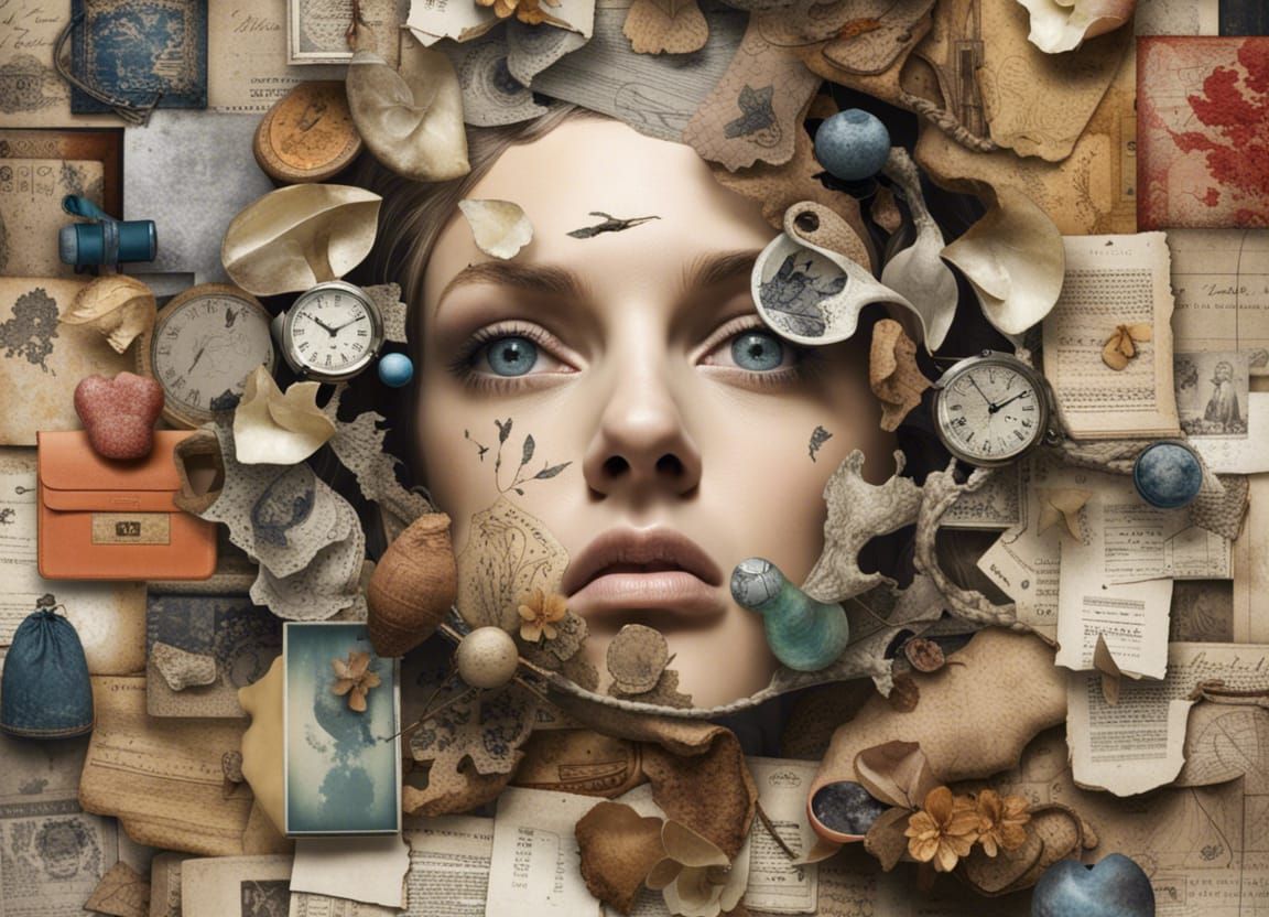 Surreal 3D Collage Sculpture of Lost Dreams