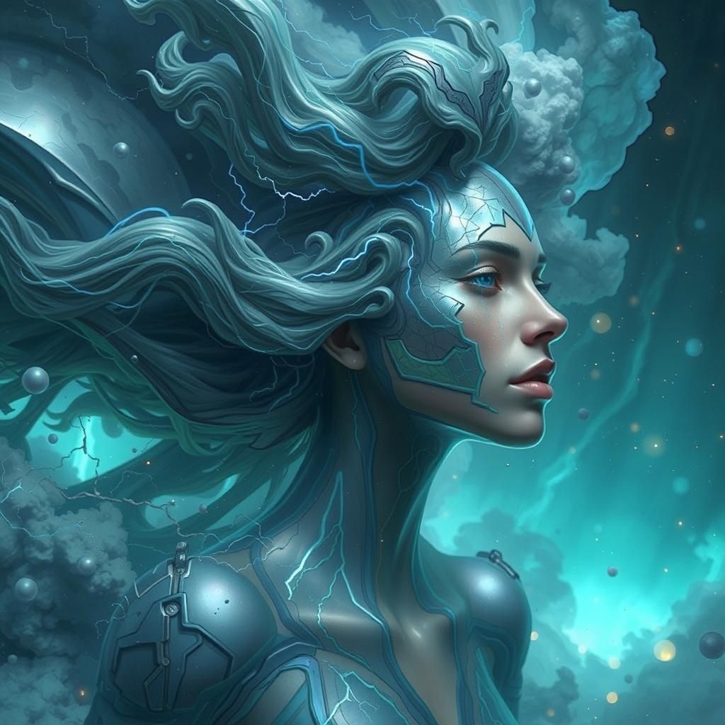 Electric Lightning Figure Soaring Through Storm Clouds