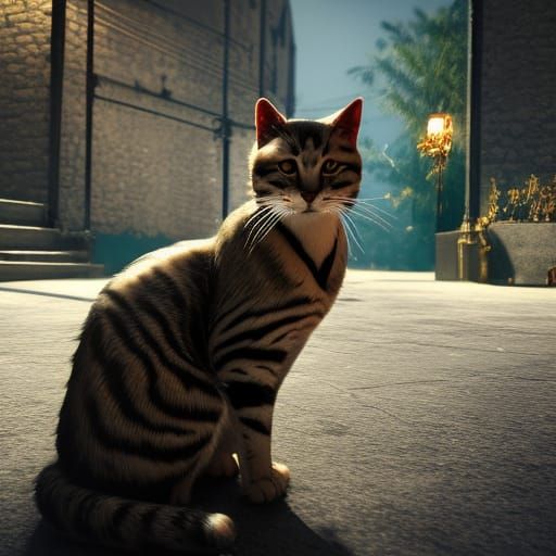 Stray Cat in 3D Game Cinematic Style