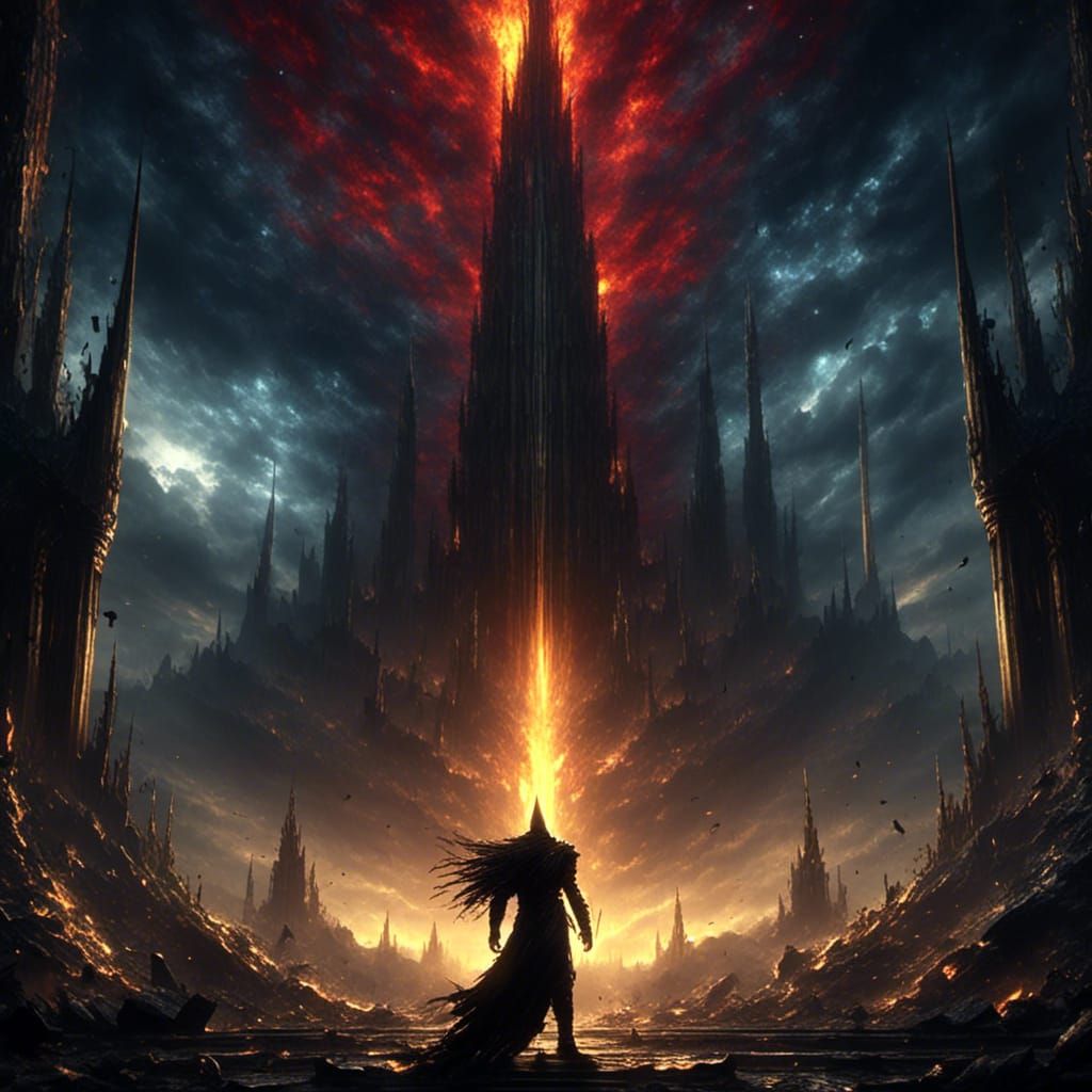 Barad-dûr with the Eye of Sauron at Night