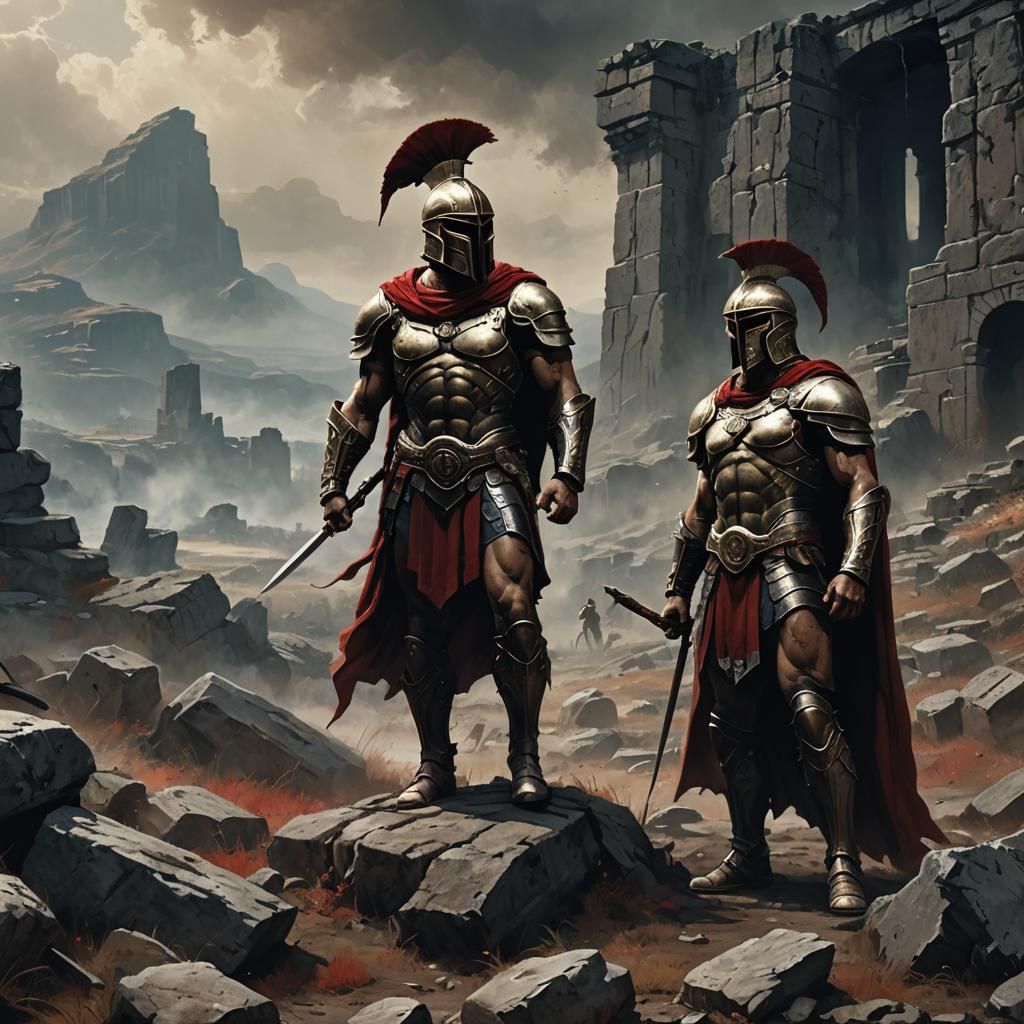 Spartan Warrior in Frank Frazetta Dark Fantasy Style