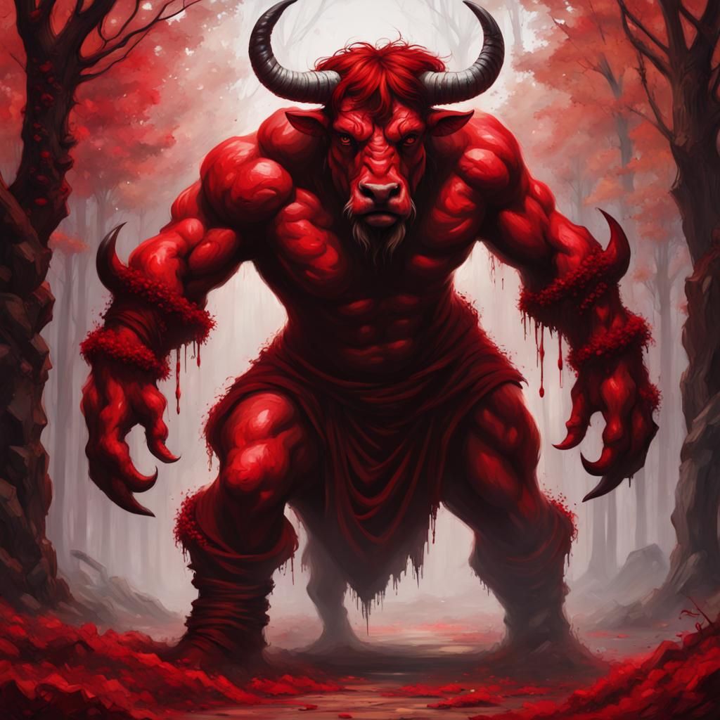 Minotaur in Labyrinth: Impressionistic Oil Painting