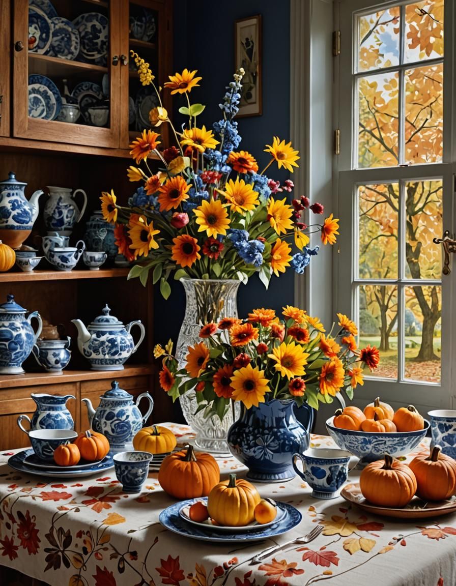 Autumn Still Life Paper Collage with Ceramics