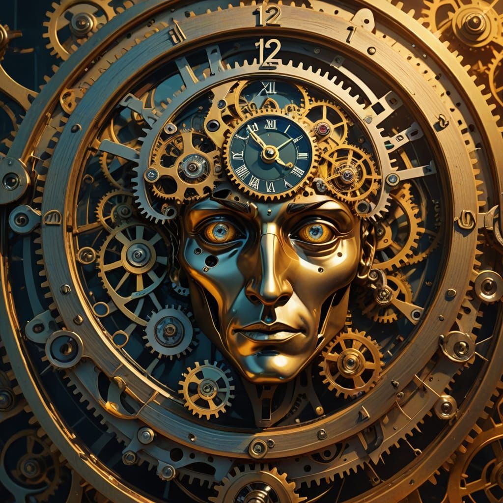 Surreal Clockwork Portrait in Vibrant Dreamlike Colors