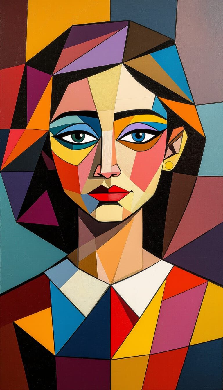 Geometric Cubism Portrait of a Girl in Picasso Style