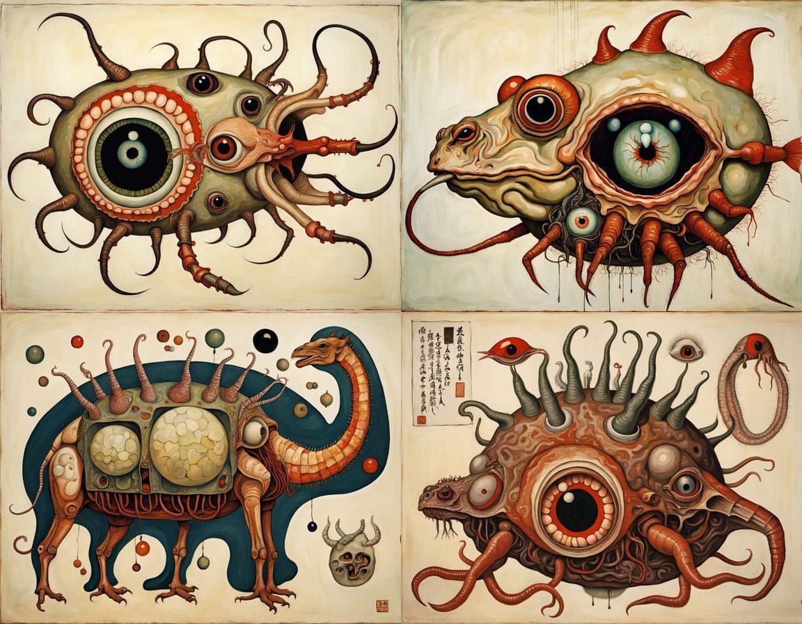 Ukiyo-e Mythical Hybrid Creature in Surrealist Style