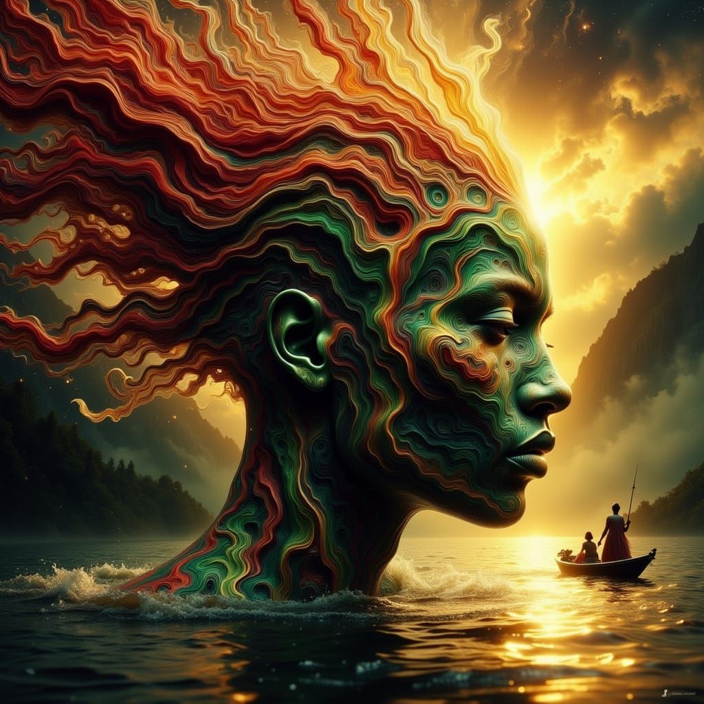 Reggae Rasta Embracing Mystical Water Flux in Vibrant Colors