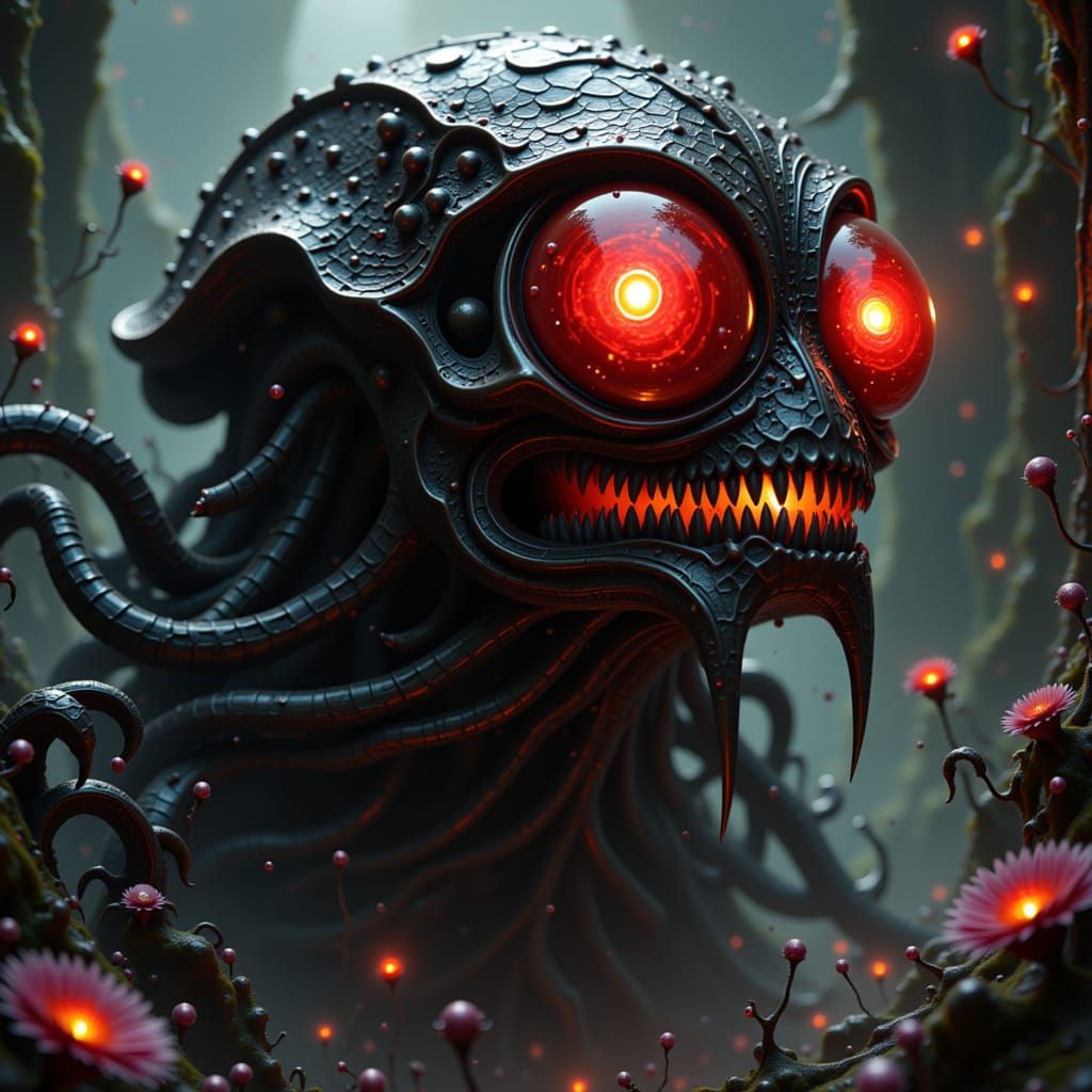 Ominous Alien Skull Creature in Dark Gothic Style