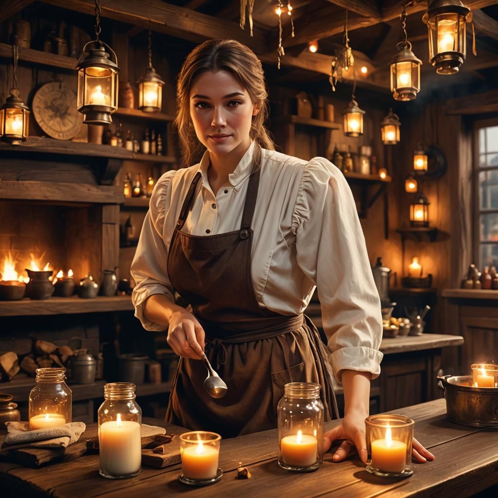 Fantasy Tavern Scene with Woman in Apron