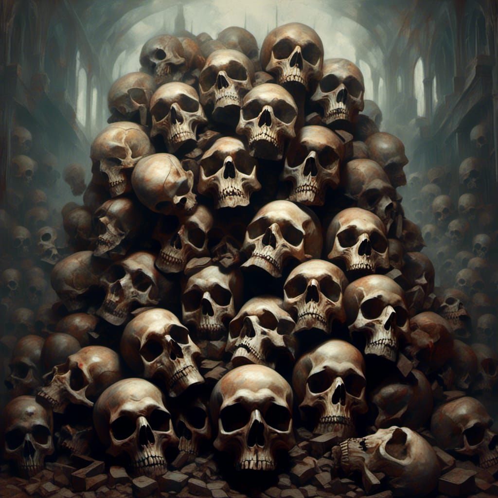 Cubist Skull Pile in Geometric Fauvism Style