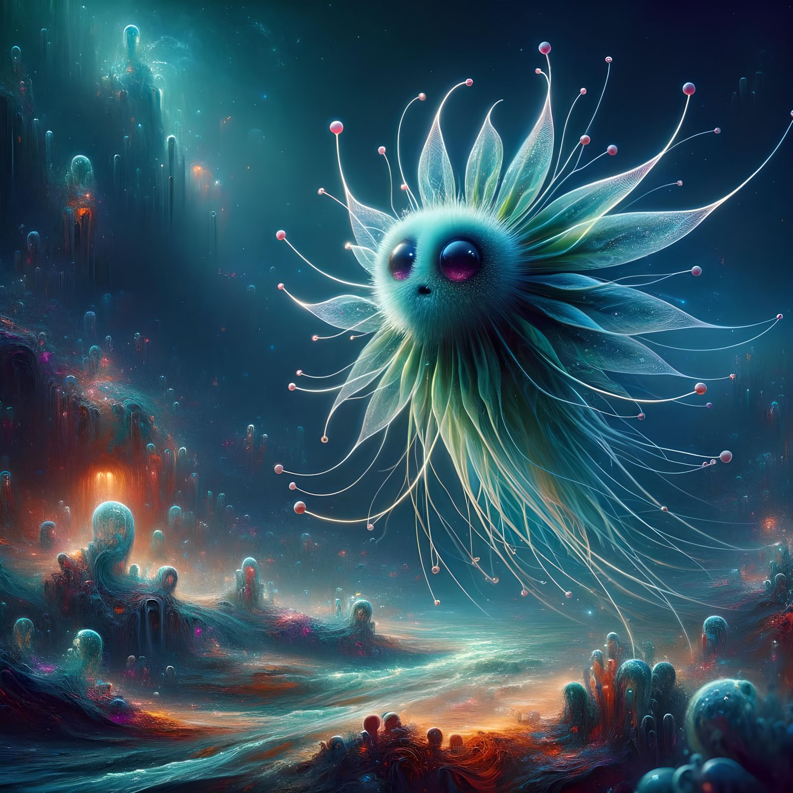 Cute Surreal Phytoplankton in Underwater Space Ocean