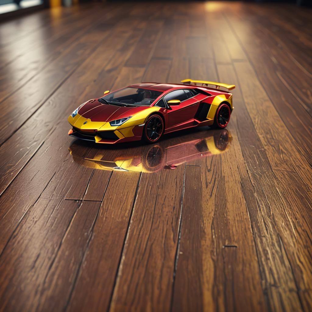 Red and Yellow Toy Lamborghini in 3D Videogame Style
