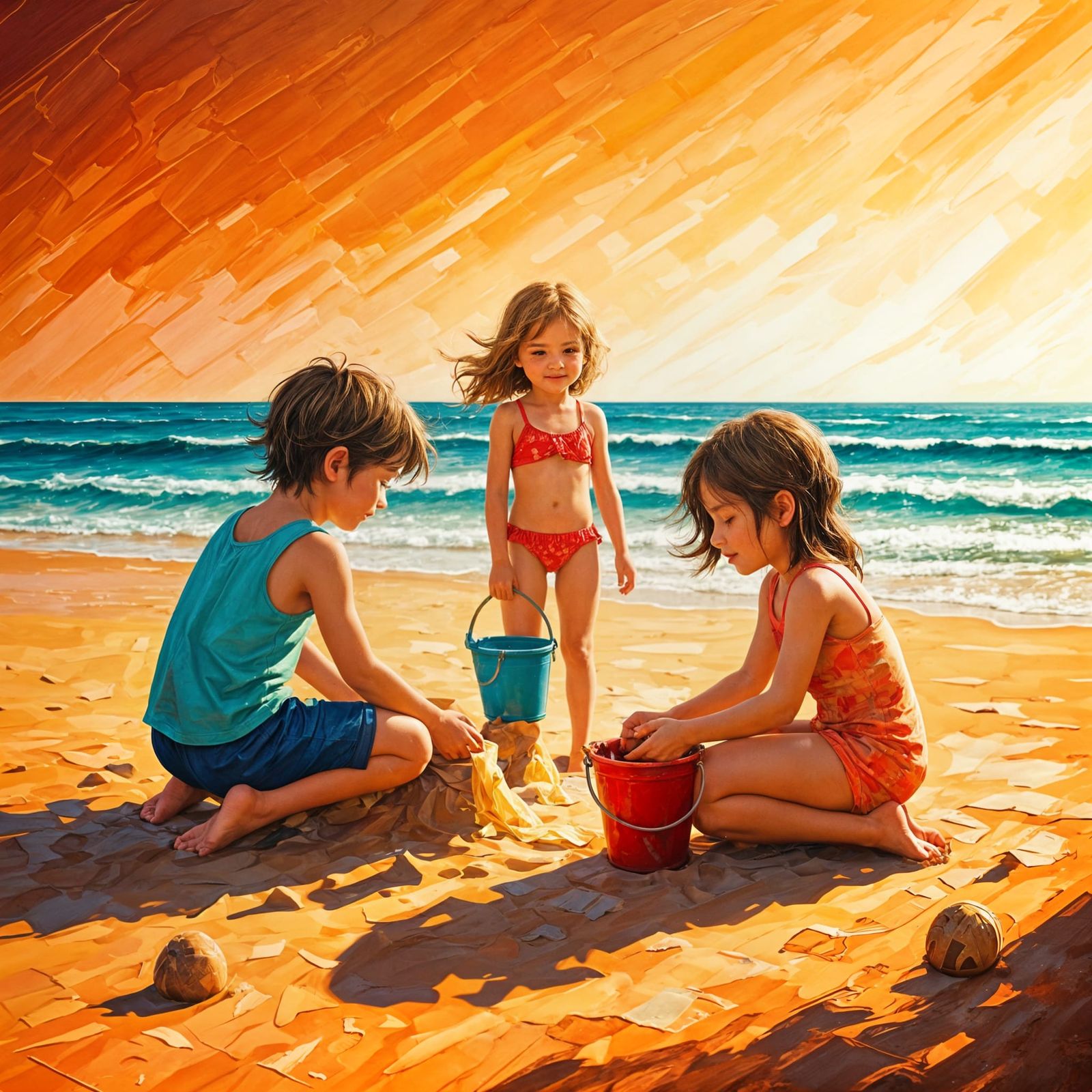 Whimsical Beachside Adventure in Vibrant Oil Painting