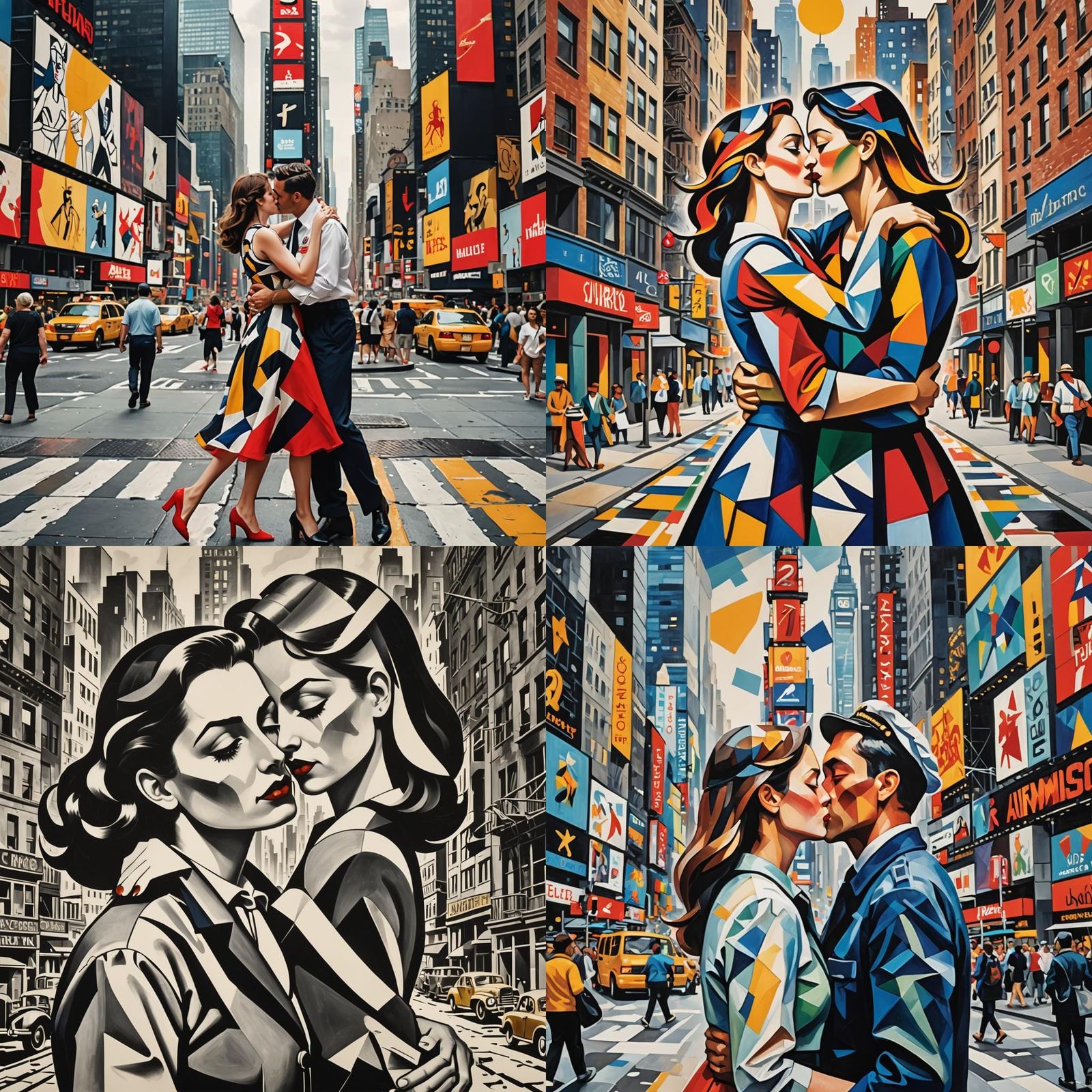 Cubist Kissing Sailor in New York City