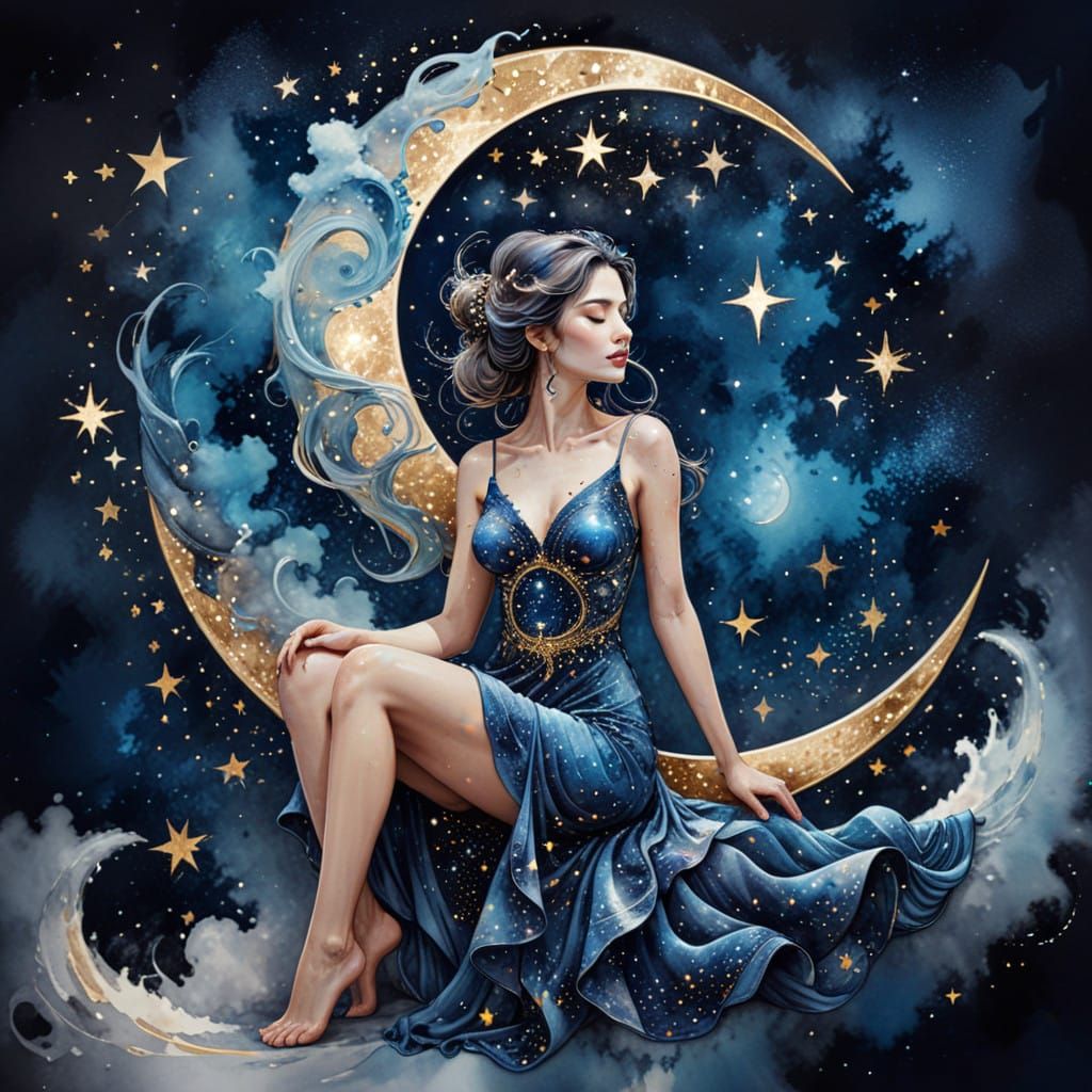 Dreamy Goddess Emerges in Cosmic Crescendo