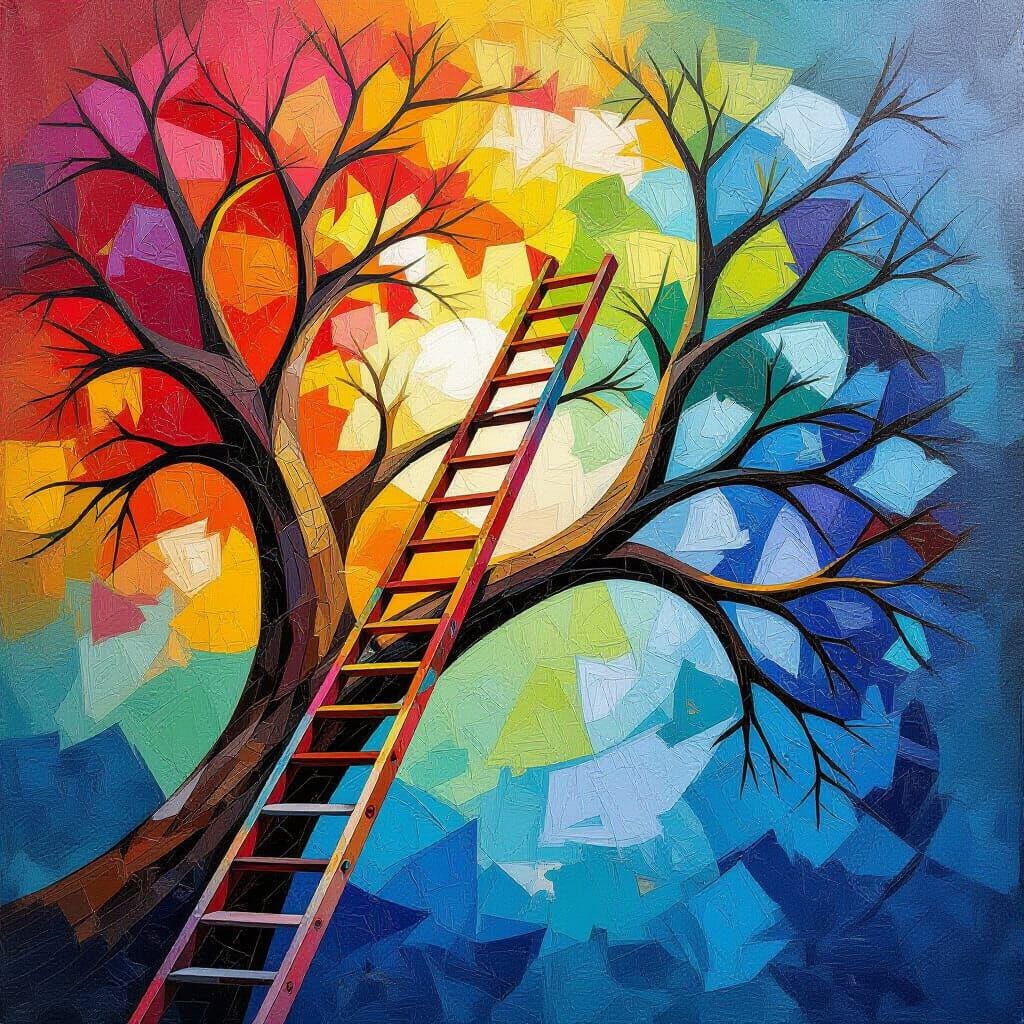 Abstract Ladder Reaches Into Tree With Complementary Colors