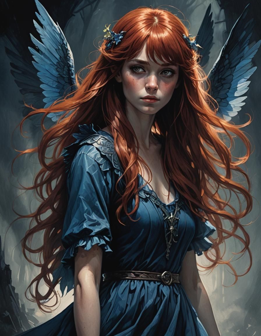 Red-Haired Fairy in Dark Fantasy Illustration