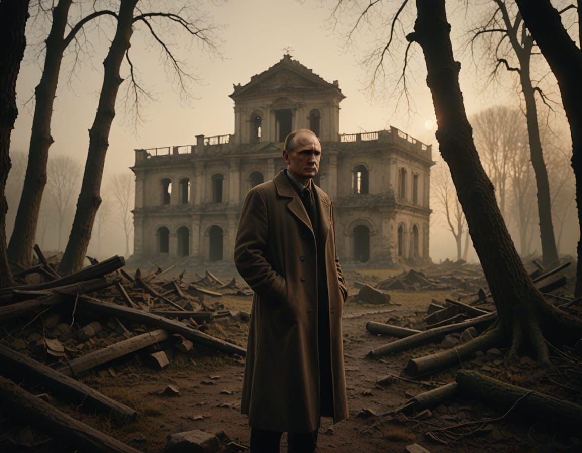 Surrealist Poet in Abandoned Italian Landscape