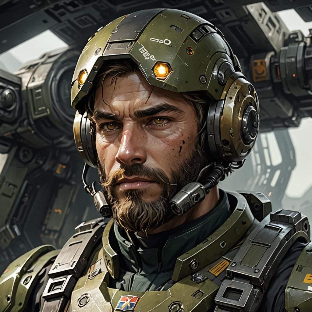 Dark Sci-Fi Mech Pilot with Olive Green Uniform