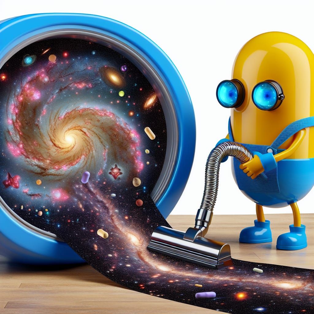 Robot Sucks Up the Twisted Cosmos in a Whimsical Vacuum Scen...