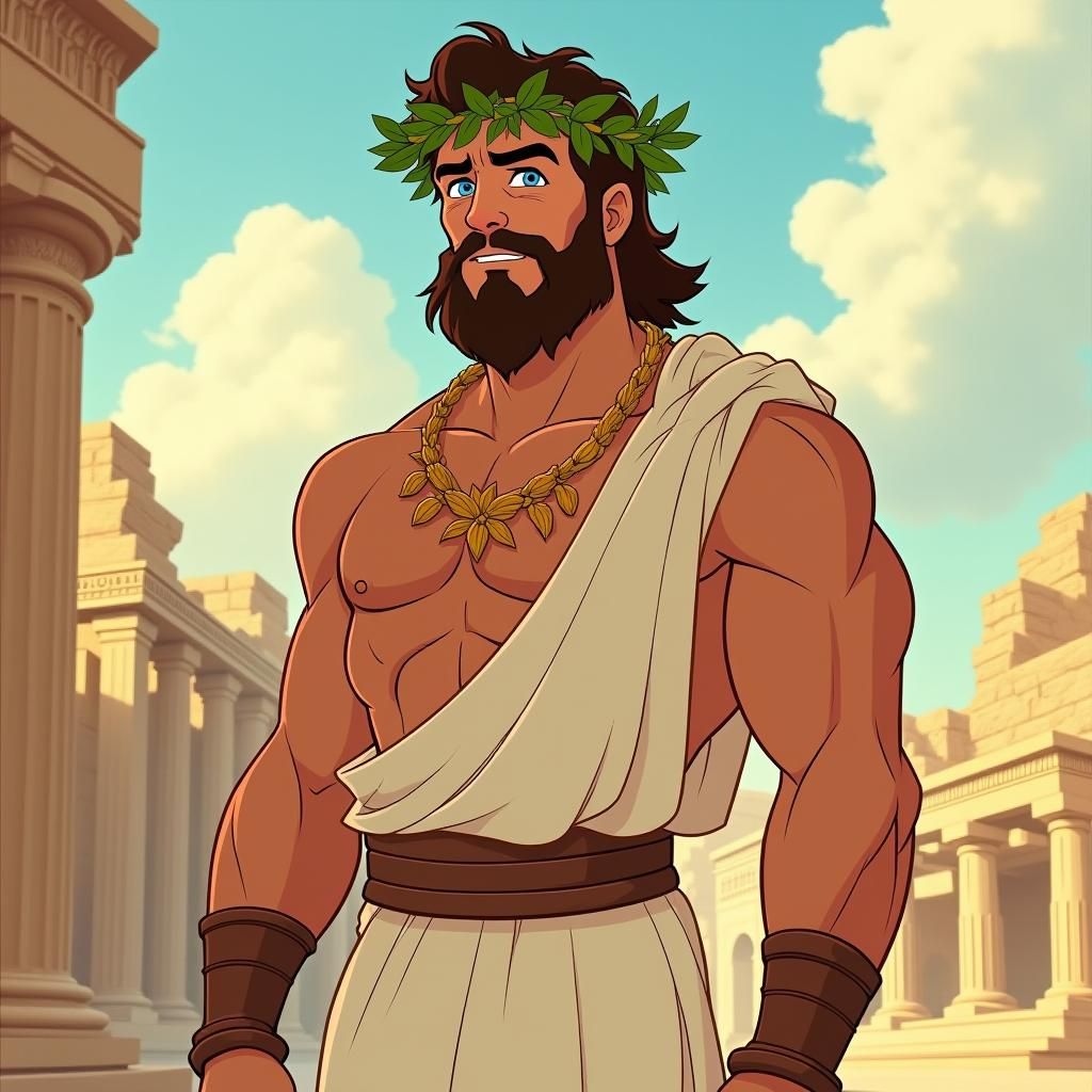 Regal Man in Greek Toga in Disney Animation Style