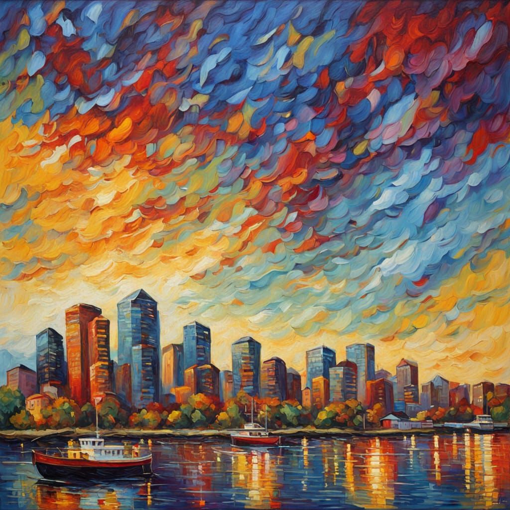 Vancouver Cityscape in Neo-Impressionist Style