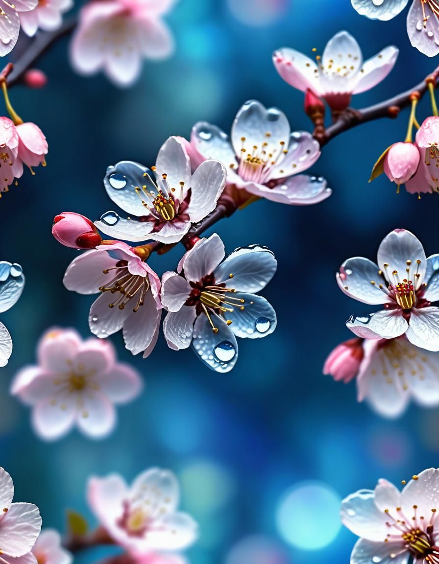 Stained Glass Cherry Blossoms with Bokeh Effects