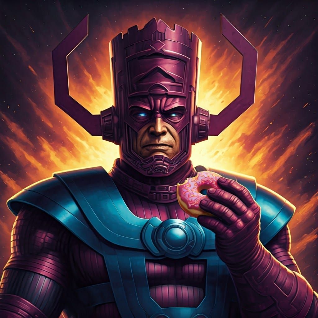 Galactus Eats a Donut in Comic Book Style
