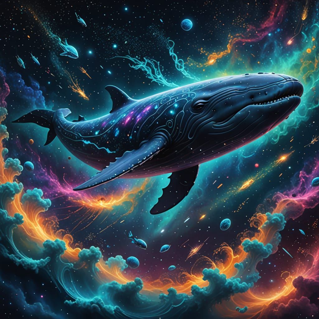 Bioluminescent Space Whale in Cosmic Nebula