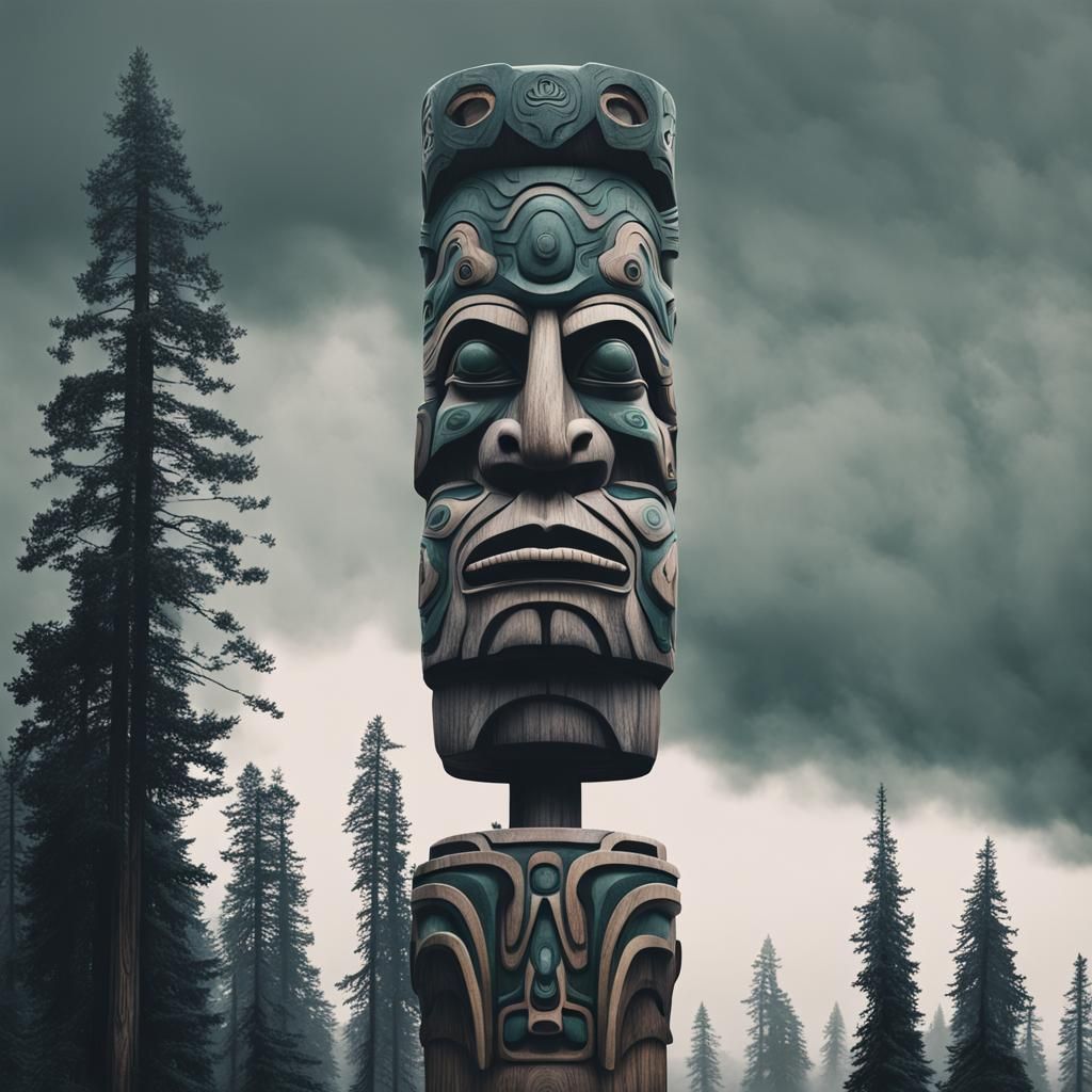 Futuristic Totem Pole in Gloomy Washington State
