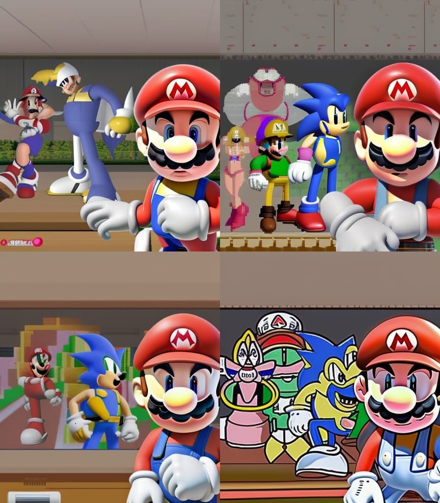 Mario Points Back at Sonic and Buu in 8-bit