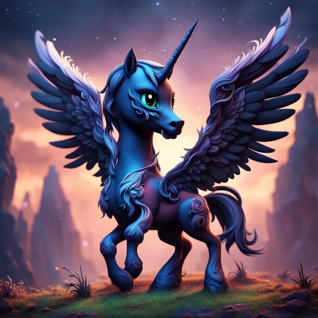 Chibi Nightmare Pegasus in Detailed Matte Painting