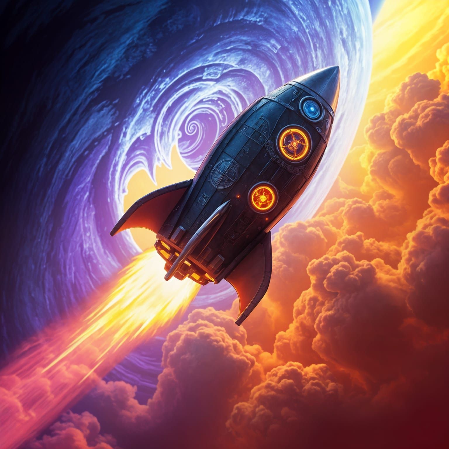 Emoji Rocket Flies in Detailed Digital Art