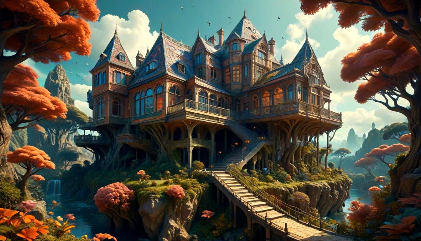 Fractal Manor in Dreamlike Landscape