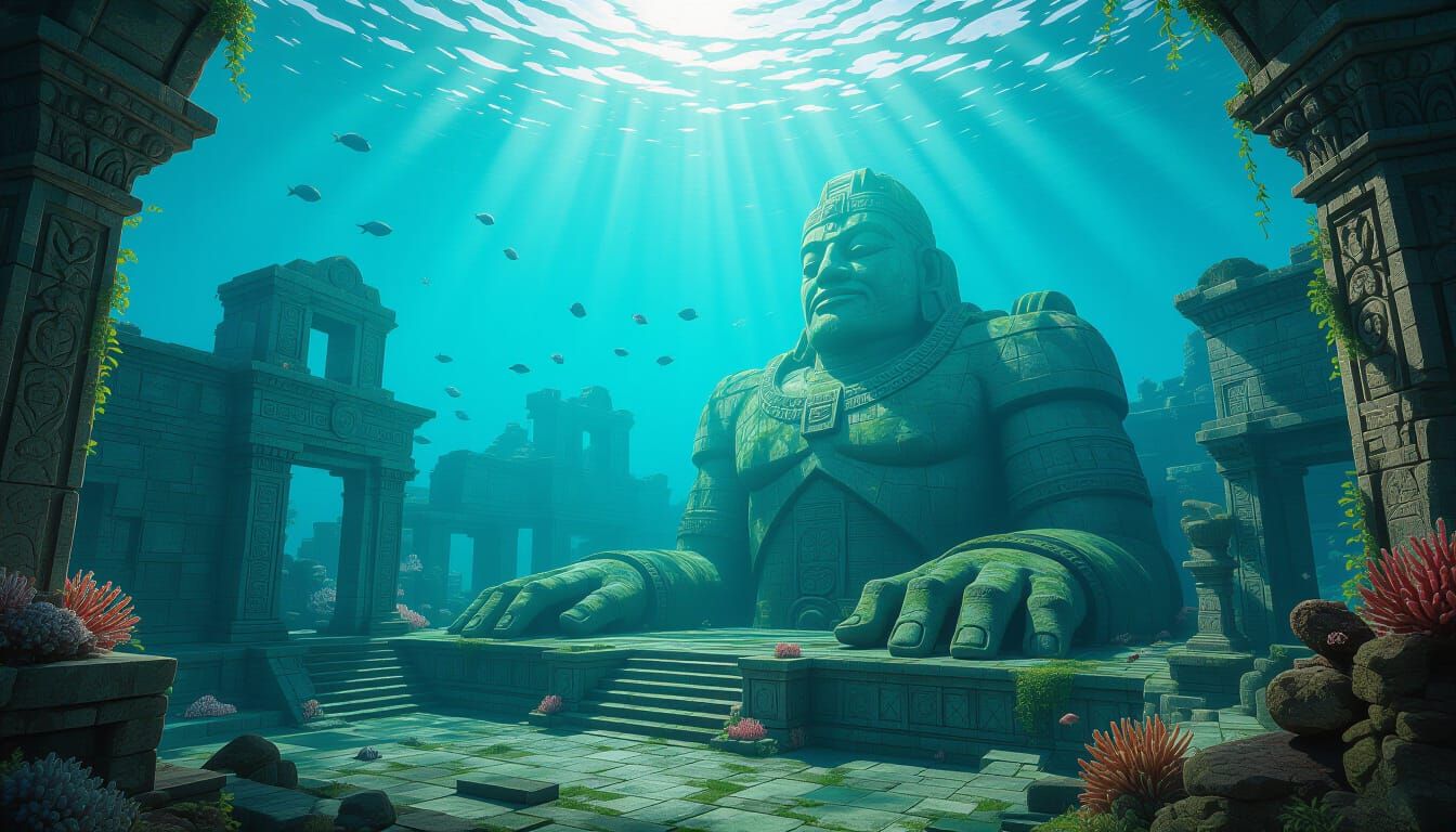 Submerged City with Ancient Automaton Guardian