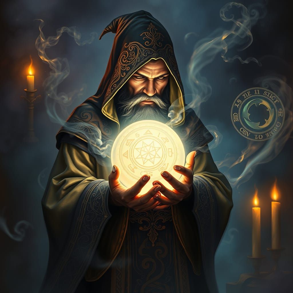 Mystical Wizard in Dreamy, Celtic-Inspired Scene