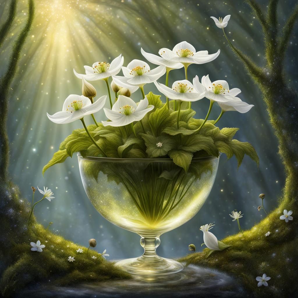 Magical Flower Elf with White Parnassia Blossom