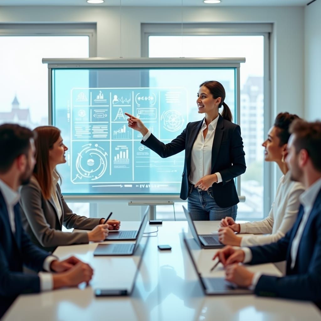 Woman CEO Leads Team in Modern Office