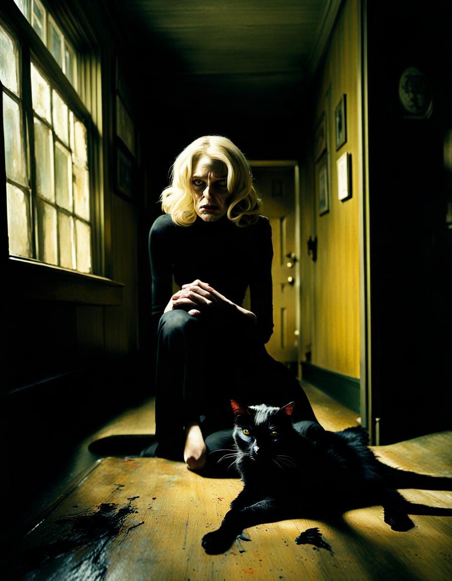 Sinister Black Cat in Impasto Horror Style