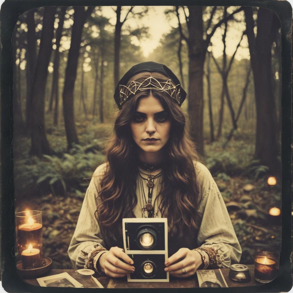 Young Woman in 70s Style Polaroid Photography