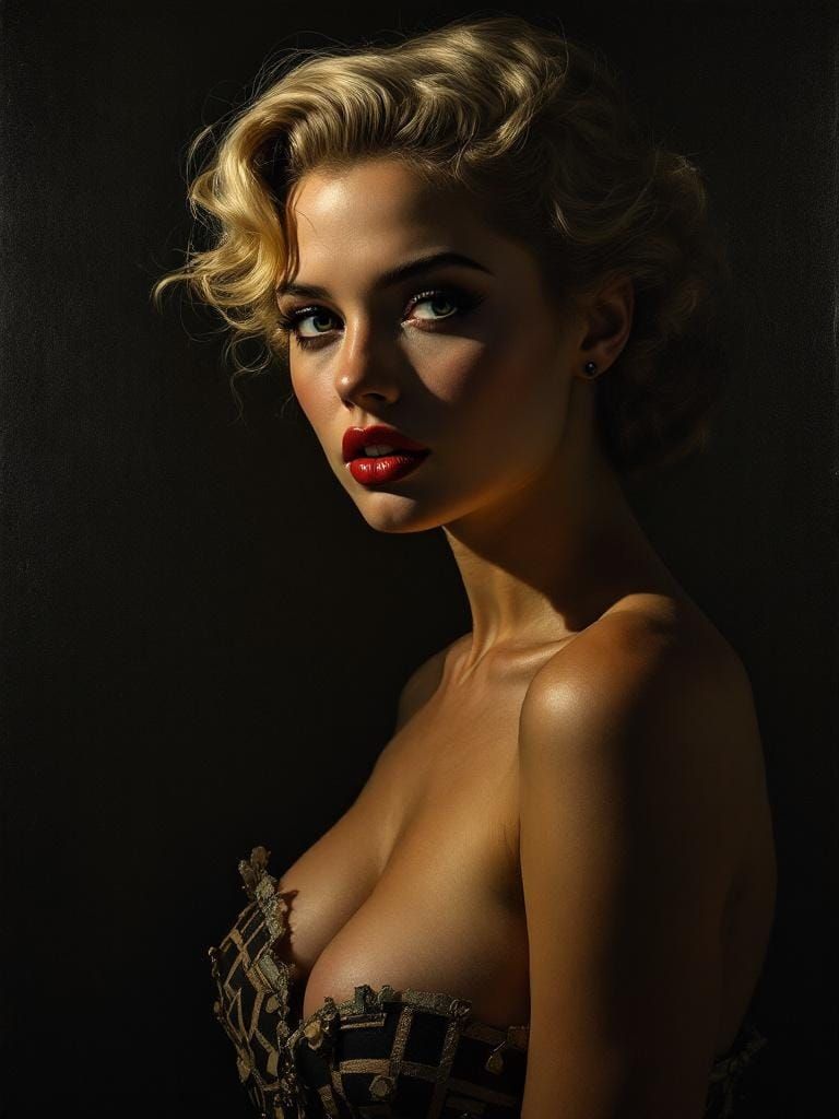 Dramatic Pin-Up with Tenebrism and Geometric Shadows