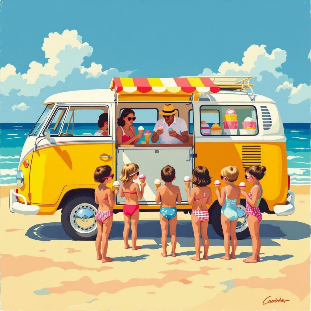 Ice Cream Van at the Beach in Pop Art Style
