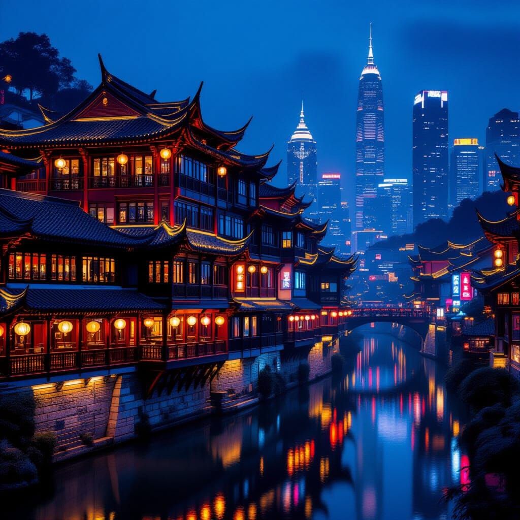 Hongya Cave Night Scene in Chongqing, China