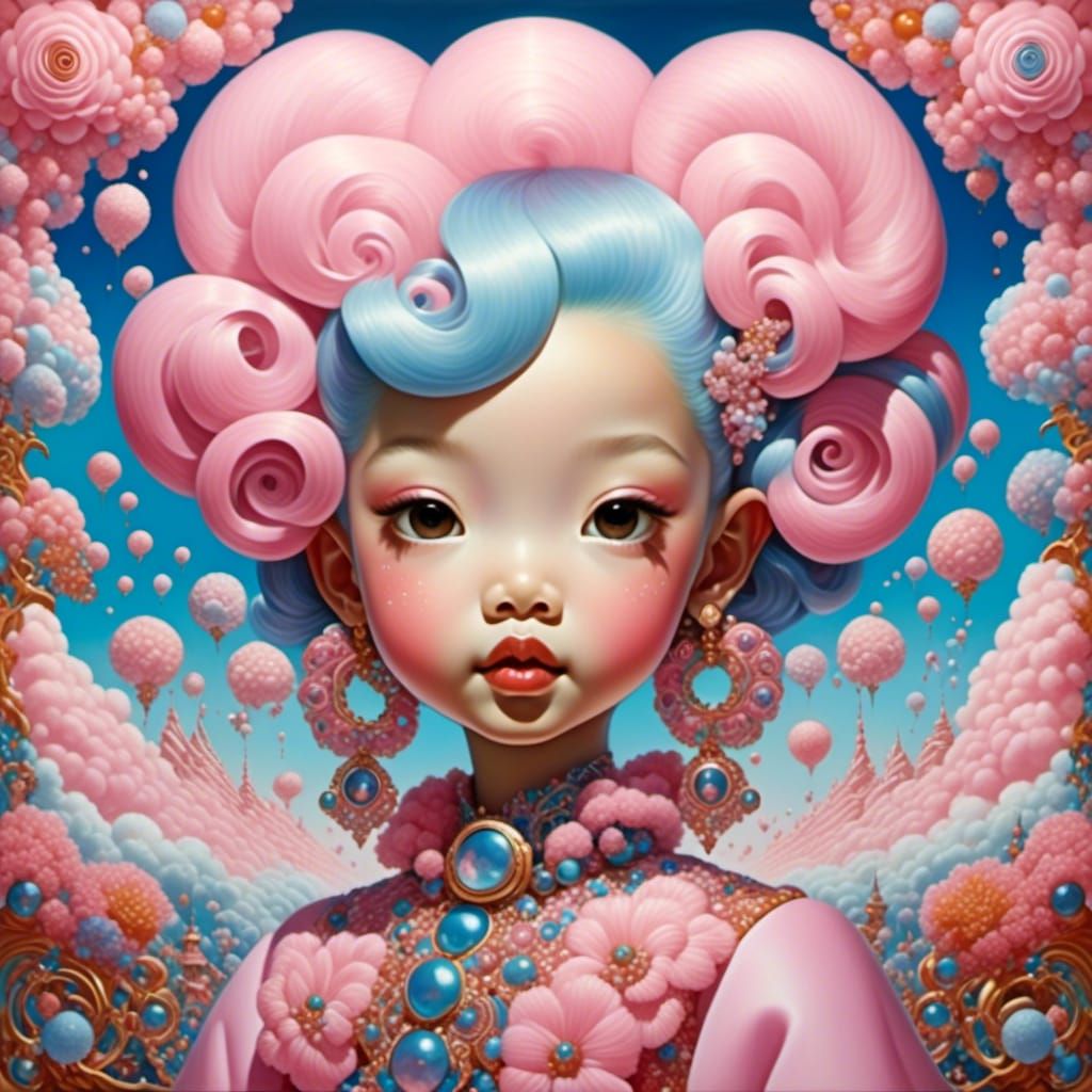 Joyful Cotton Candy Portrait in Fractal Art Style