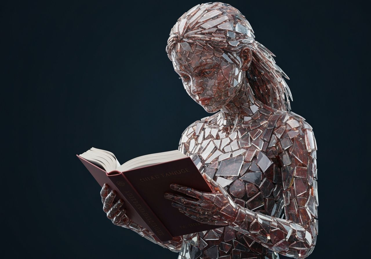 Glass Girl Reads: Colorful 3D Digital Art